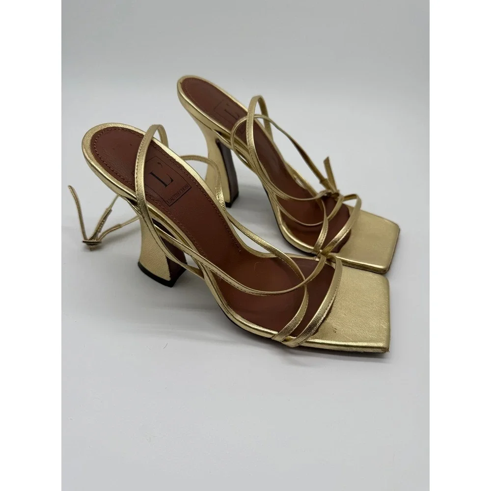 L'Autre Chose Strappy Sandals Womens 36 Gold Metallic Leather Square Toe Italy